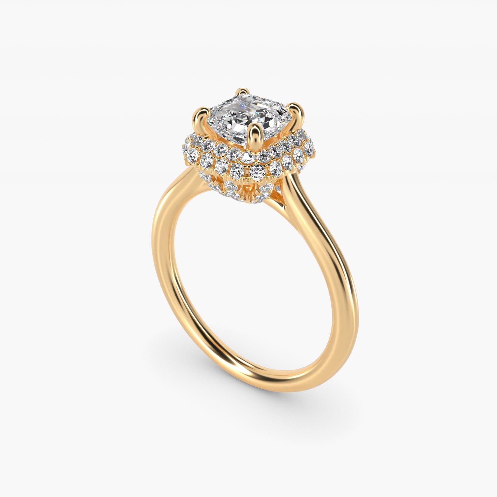 Rollover Halo Diamond Basket Engagement Ring in 14k Yellow Gold (3/8 ct. tw) - Asscher Center