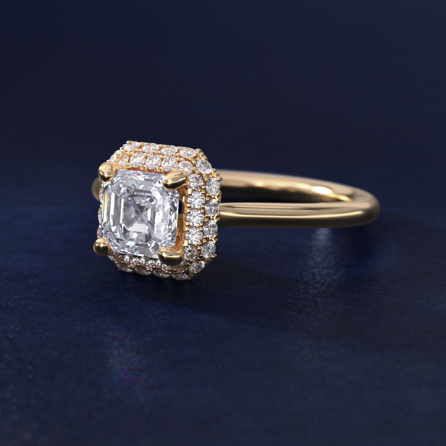 Rollover Halo Diamond Basket Engagement Ring in 14k Yellow Gold (3/8 ct. tw) - Asscher Center