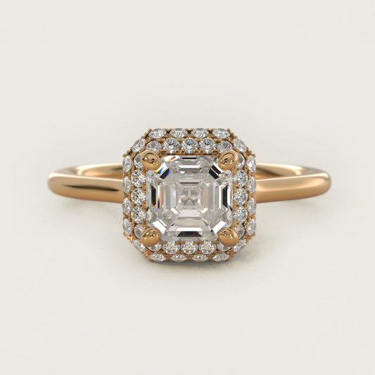 Rollover Halo Diamond Basket Engagement Ring in 18k Yellow Gold (3/8 ct. tw) - Asscher Center