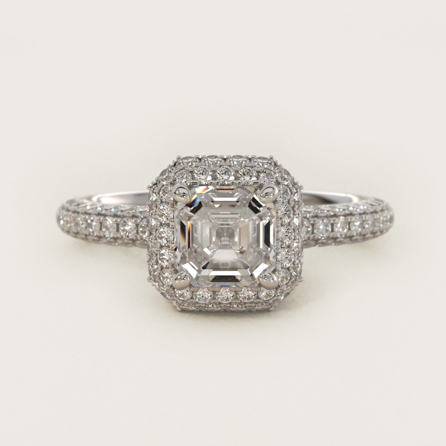 Rollover Halo Diamond Basket Engagement Ring in Platinum (3/8 ct. tw) - Asscher Center