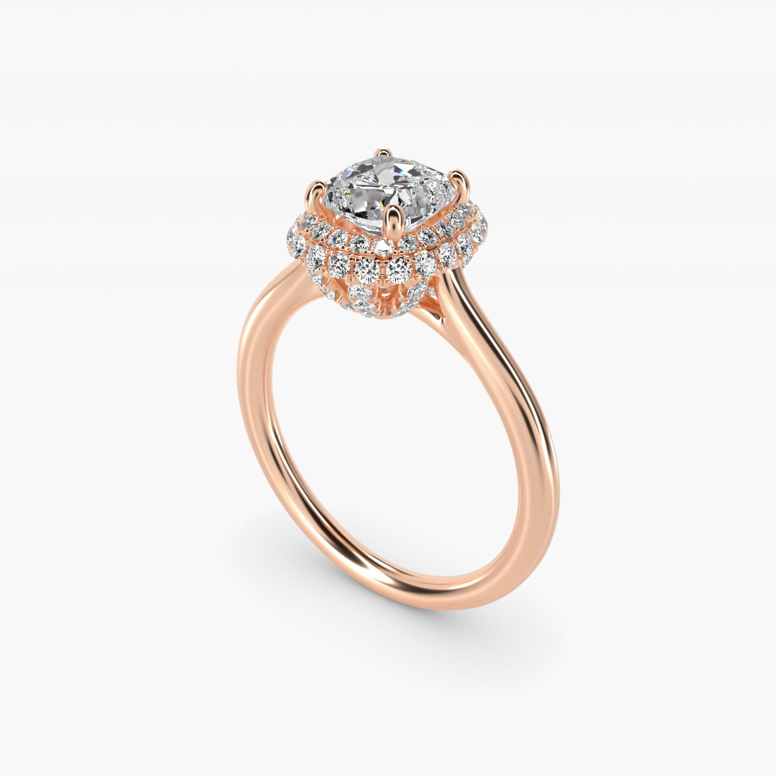 Rollover Halo Diamond Basket Engagement Ring in 14k Rose Gold (3/8 ct. tw) - Cushion Center
