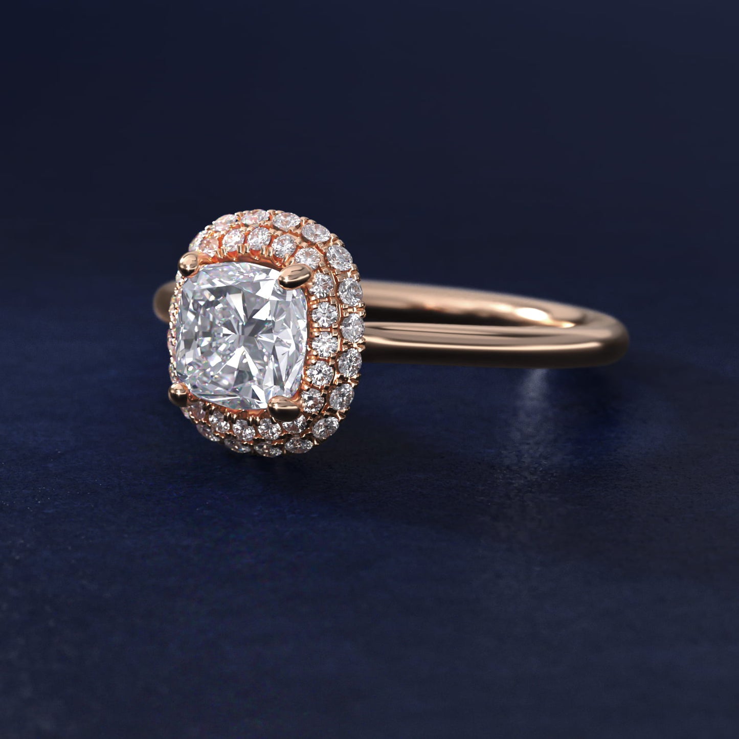Rollover Halo Diamond Basket Engagement Ring in 14k Rose Gold (3/8 ct. tw) - Cushion Center