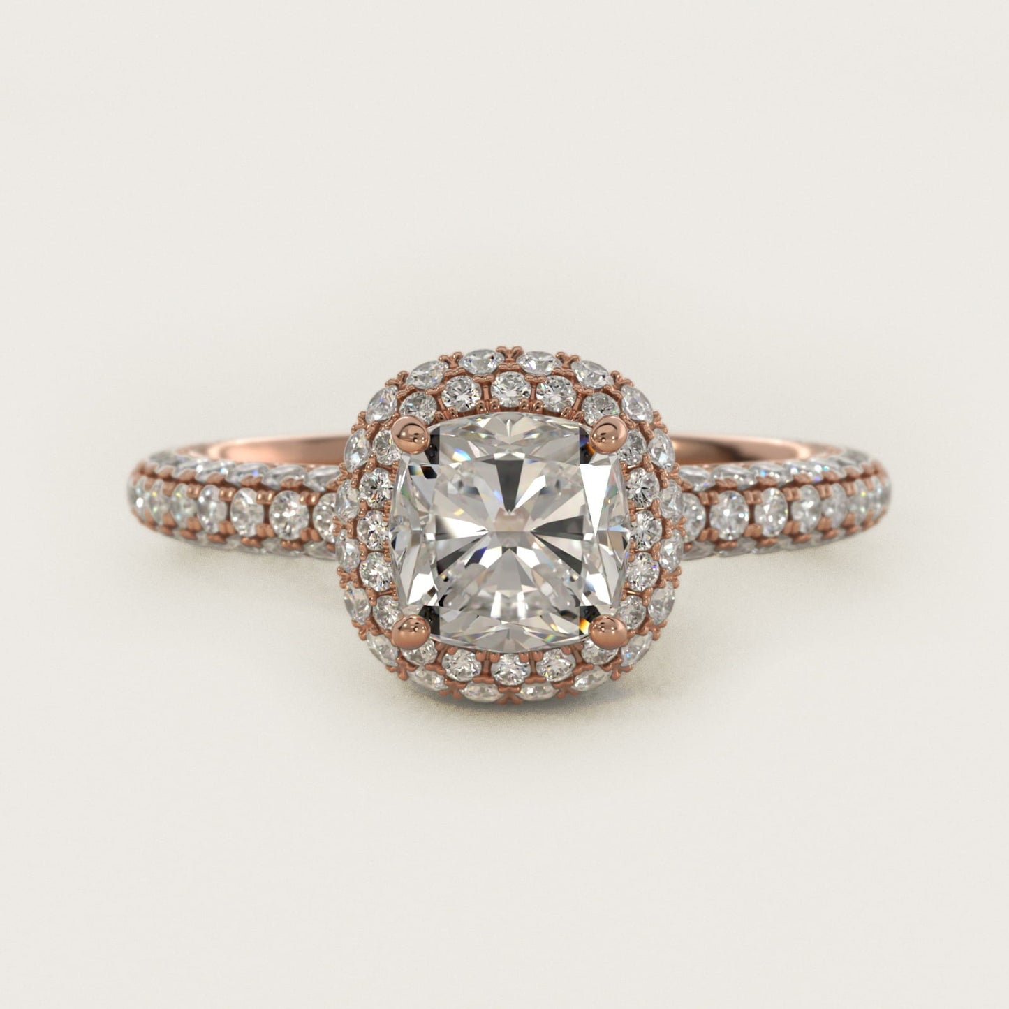 Rollover Halo Diamond Basket Engagement Ring in 18k Rose Gold (3/8 ct. tw) - Cushion Center