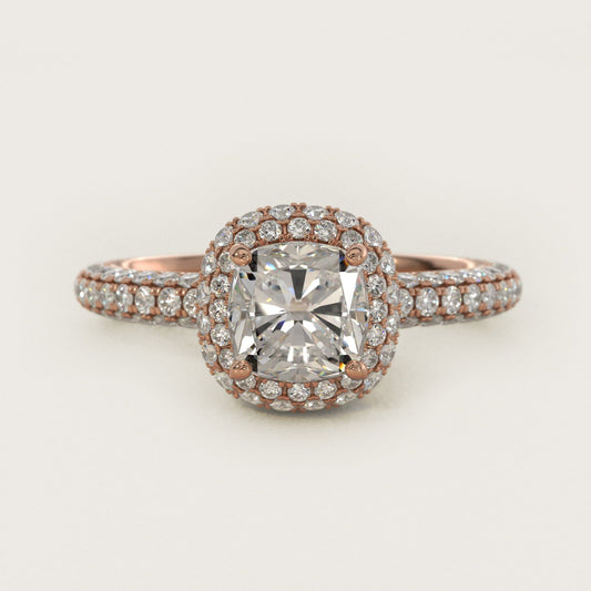 Rollover Halo Diamond Basket Engagement Ring in 18k Rose Gold (3/8 ct. tw) - Cushion Center
