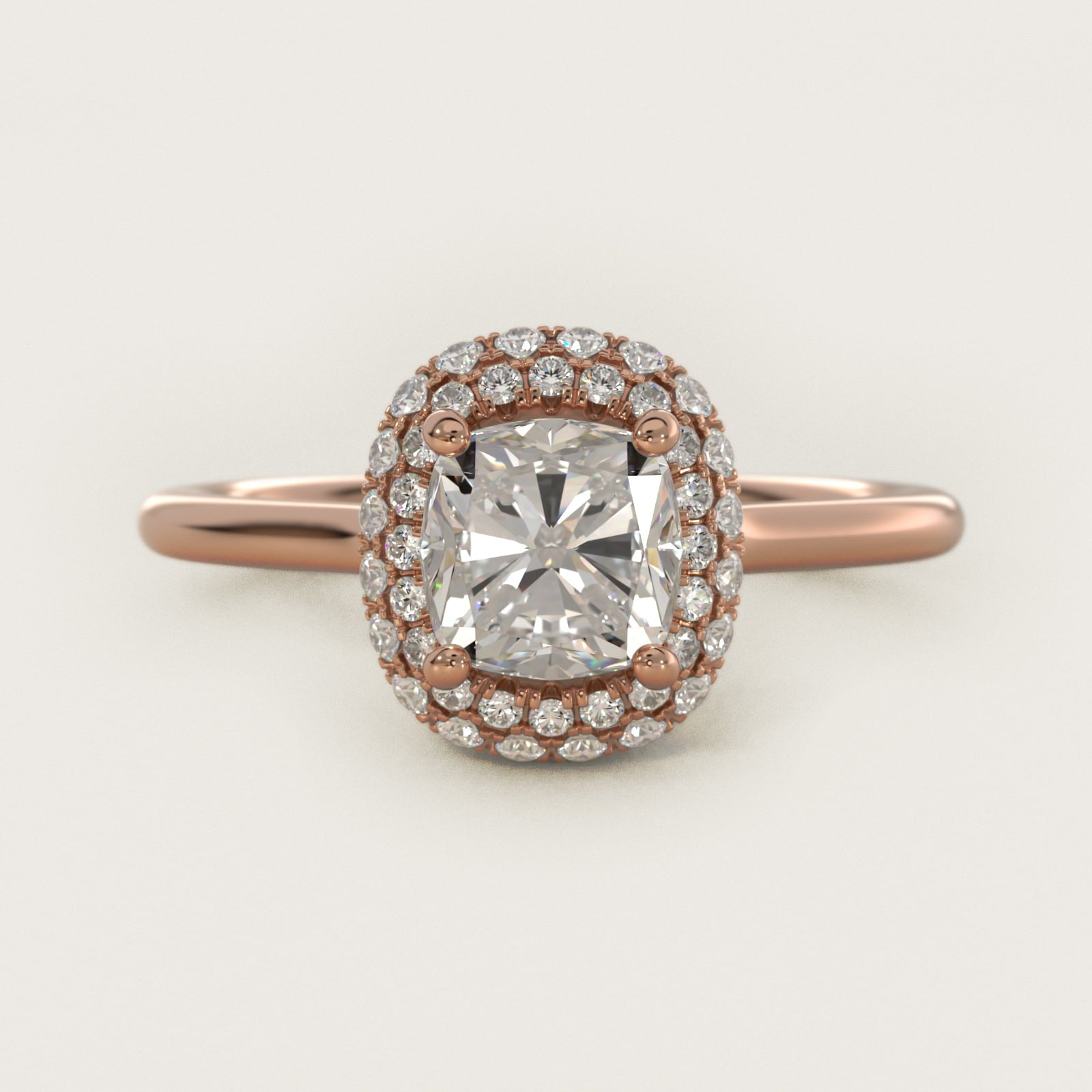 Rollover Halo Diamond Basket Engagement Ring in 14k Rose Gold (3/8 ct. tw) - Cushion Center