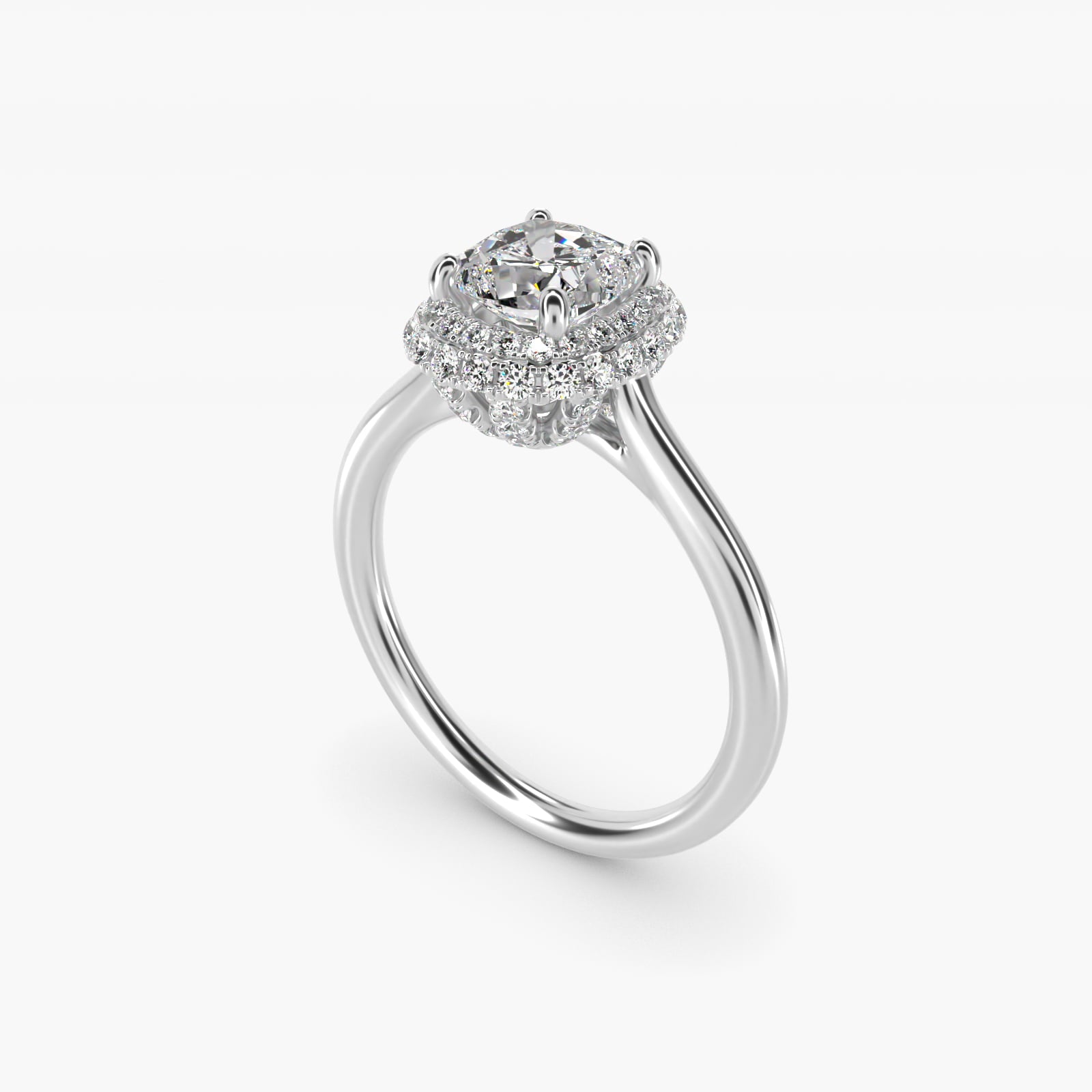Rollover Halo Diamond Basket Engagement Ring in 14k White Gold (3/8 ct. tw) - Cushion Center