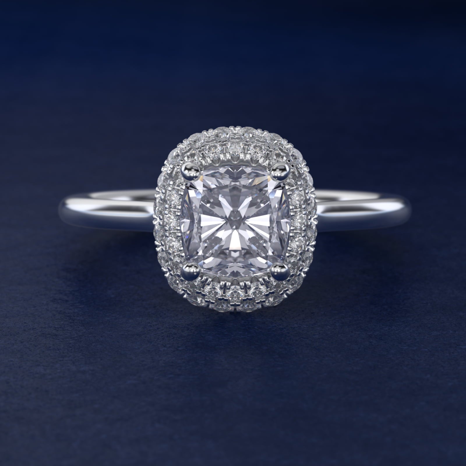 Rollover Halo Diamond Basket Engagement Ring in 14k White Gold (3/8 ct. tw) - Cushion Center