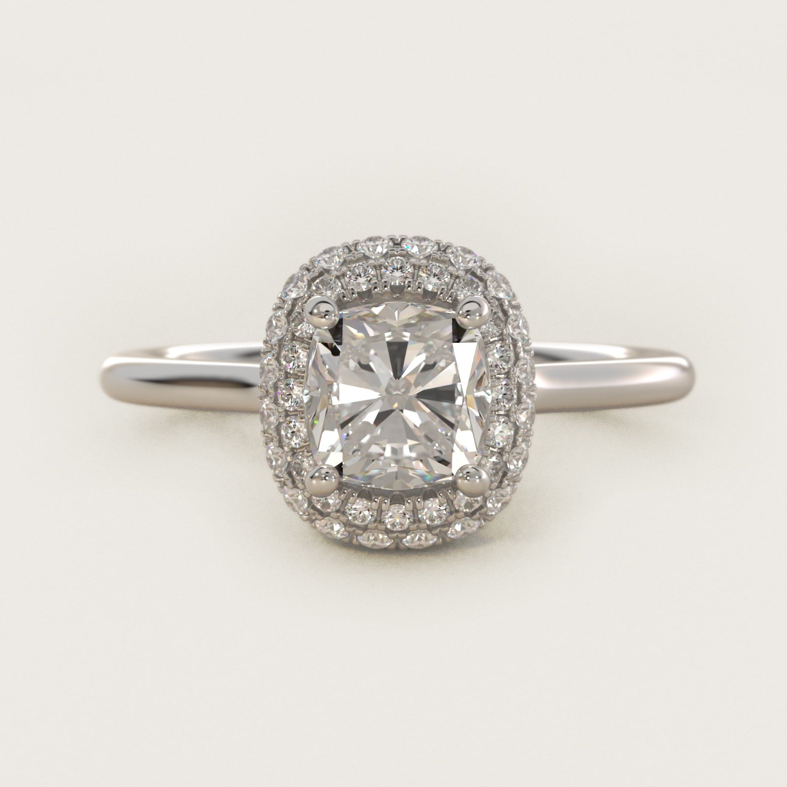 Rollover Halo Diamond Basket Engagement Ring in 14k White Gold (3/8 ct. tw) - Cushion Center