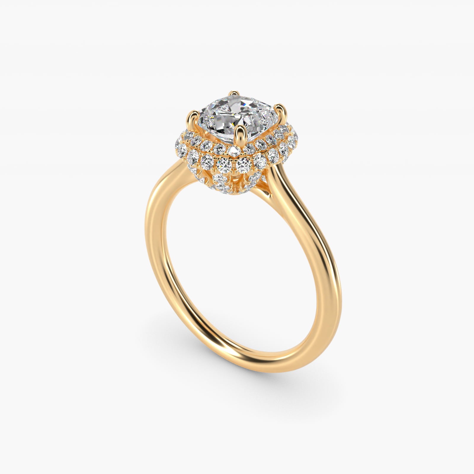 Rollover Halo Diamond Basket Engagement Ring in 14k Yellow Gold (3/8 ct. tw) - Cushion Center