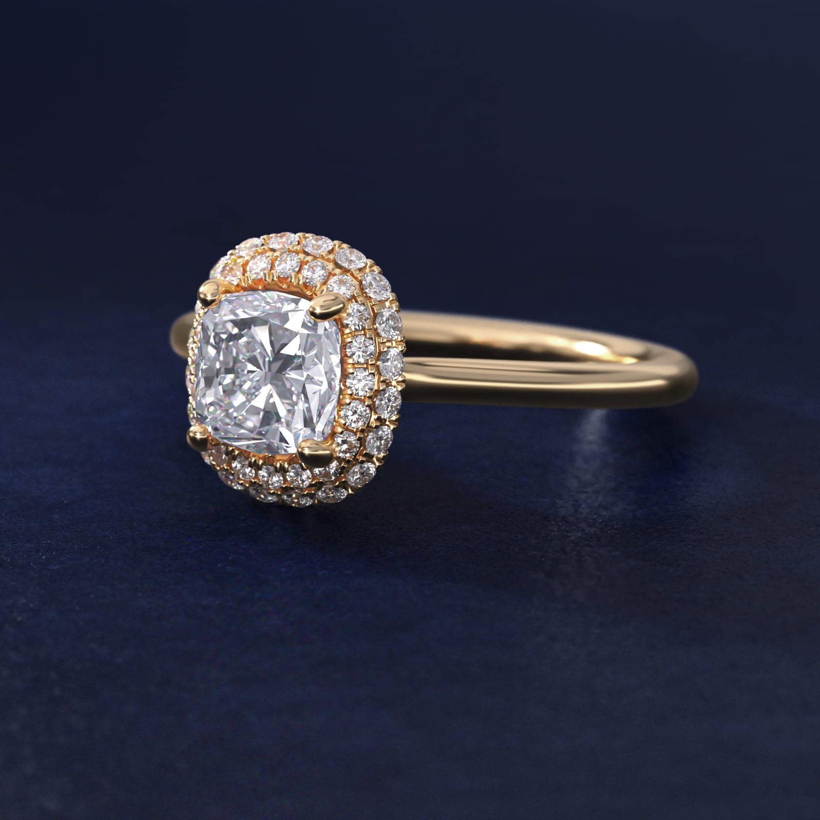 Rollover Halo Diamond Basket Engagement Ring in 14k Yellow Gold (3/8 ct. tw) - Cushion Center