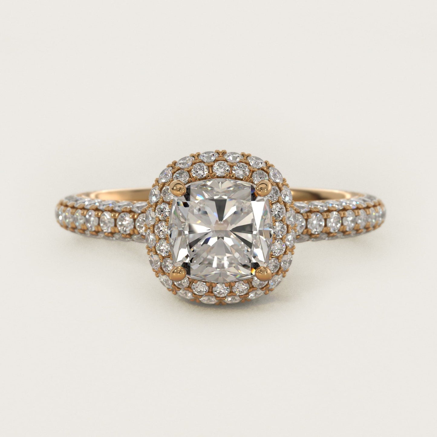 Rollover Halo Diamond Basket Engagement Ring in 18k Yellow Gold (3/8 ct. tw) - Cushion Center