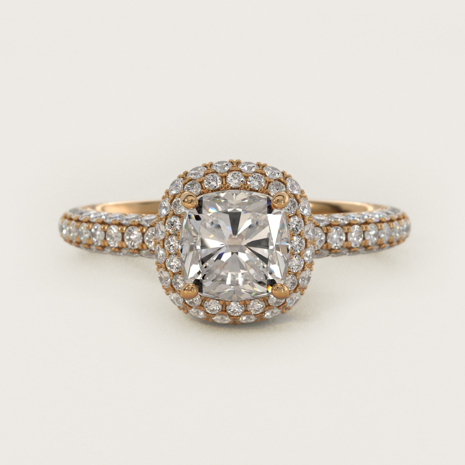 Rollover Halo Diamond Basket Engagement Ring in 18k Yellow Gold (3/8 ct. tw) - Cushion Center