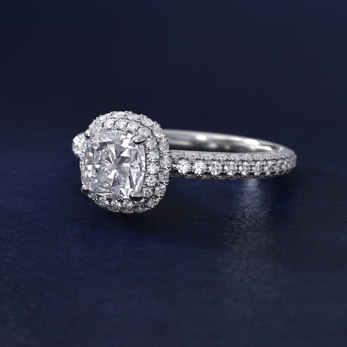 Rollover Halo Diamond Basket Engagement Ring in Platinum (3/8 ct. tw) - Cushion Center
