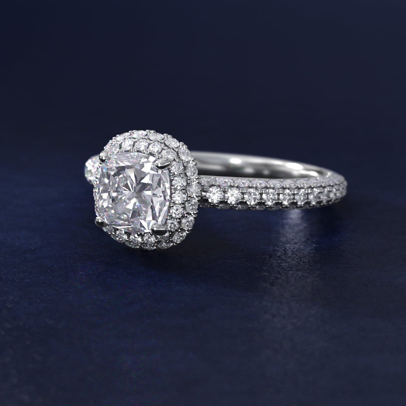 Rollover Halo Diamond Basket Engagement Ring in Platinum (3/8 ct. tw) - Cushion Center