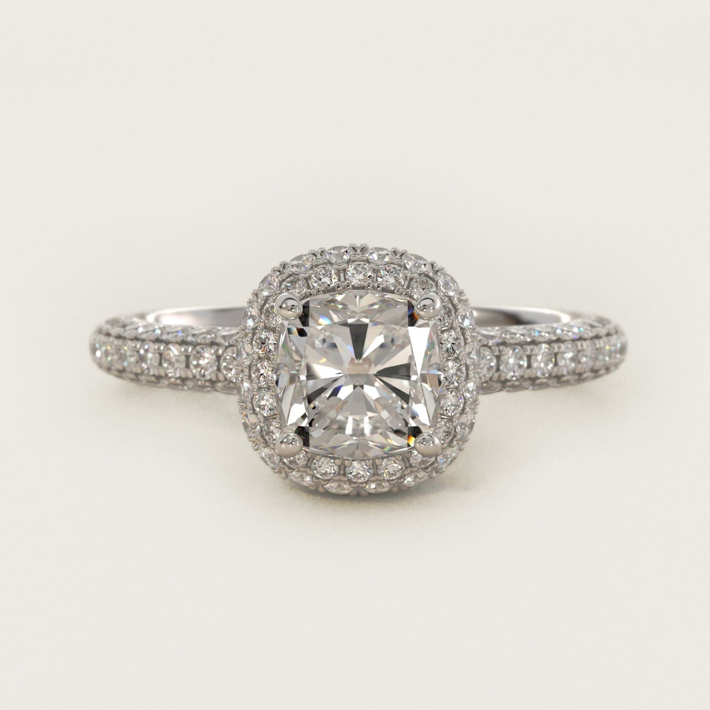 Rollover Halo Diamond Basket Engagement Ring in Platinum (3/8 ct. tw) - Cushion Center