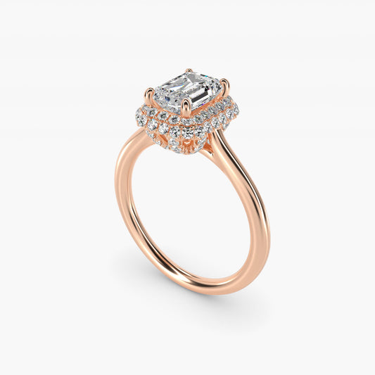 Rollover Halo Diamond Basket Engagement Ring in 14k Rose Gold (3/8 ct. tw) - Emerald Center