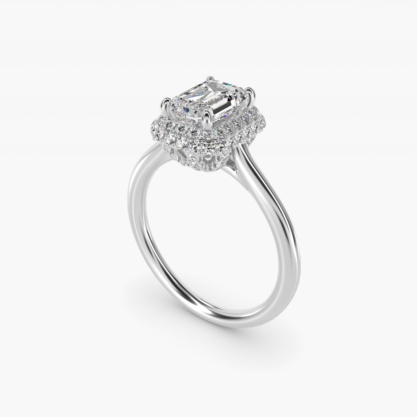 Rollover Halo Diamond Basket Engagement Ring in 14k White Gold (3/8 ct. tw) - Emerald Center