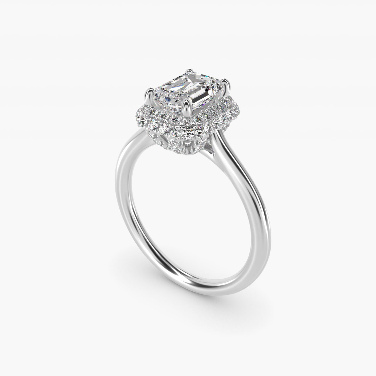 Rollover Halo Diamond Basket Engagement Ring in 14k White Gold (3/8 ct. tw) - Emerald Center