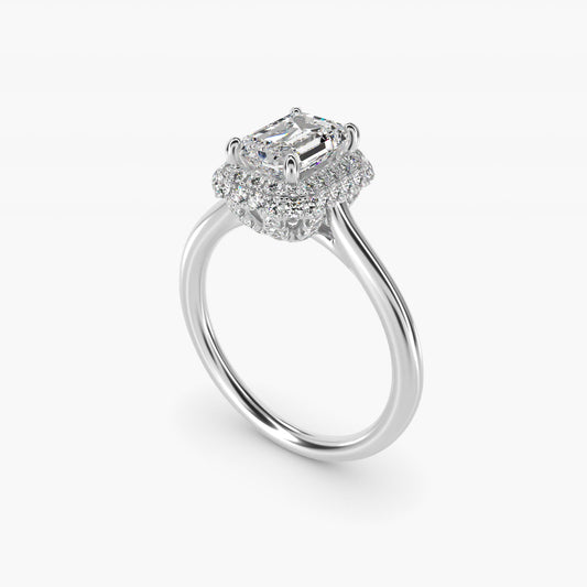 Rollover Halo Diamond Basket Engagement Ring in 14k White Gold (3/8 ct. tw) - Emerald Center