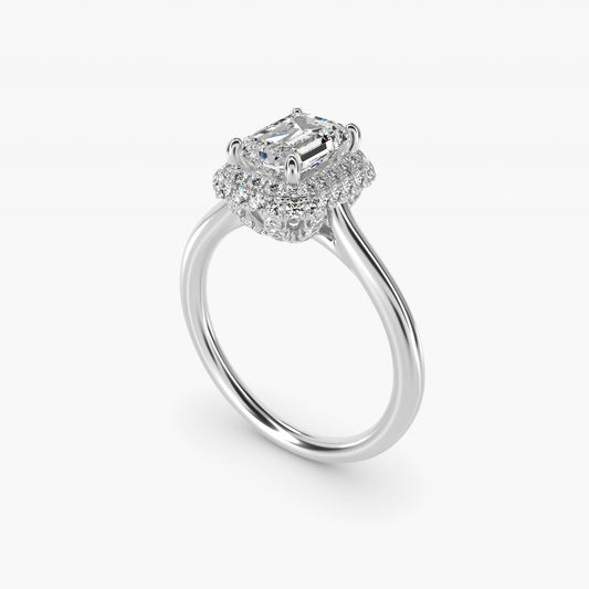 Rollover Halo Diamond Basket Engagement Ring in 18k White Gold (3/8 ct. tw) - Emerald Center