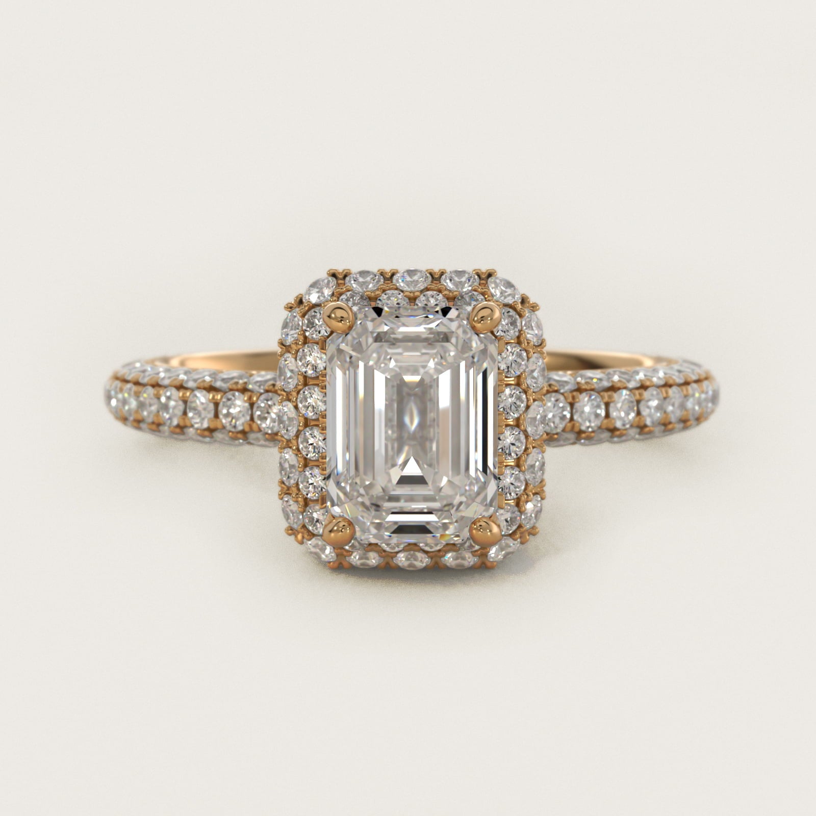 Rollover Halo Diamond Basket and Pav? Shank Engagement Ring in 18k Yellow Gold (7/8 ct. tw.) - Emerald Center
