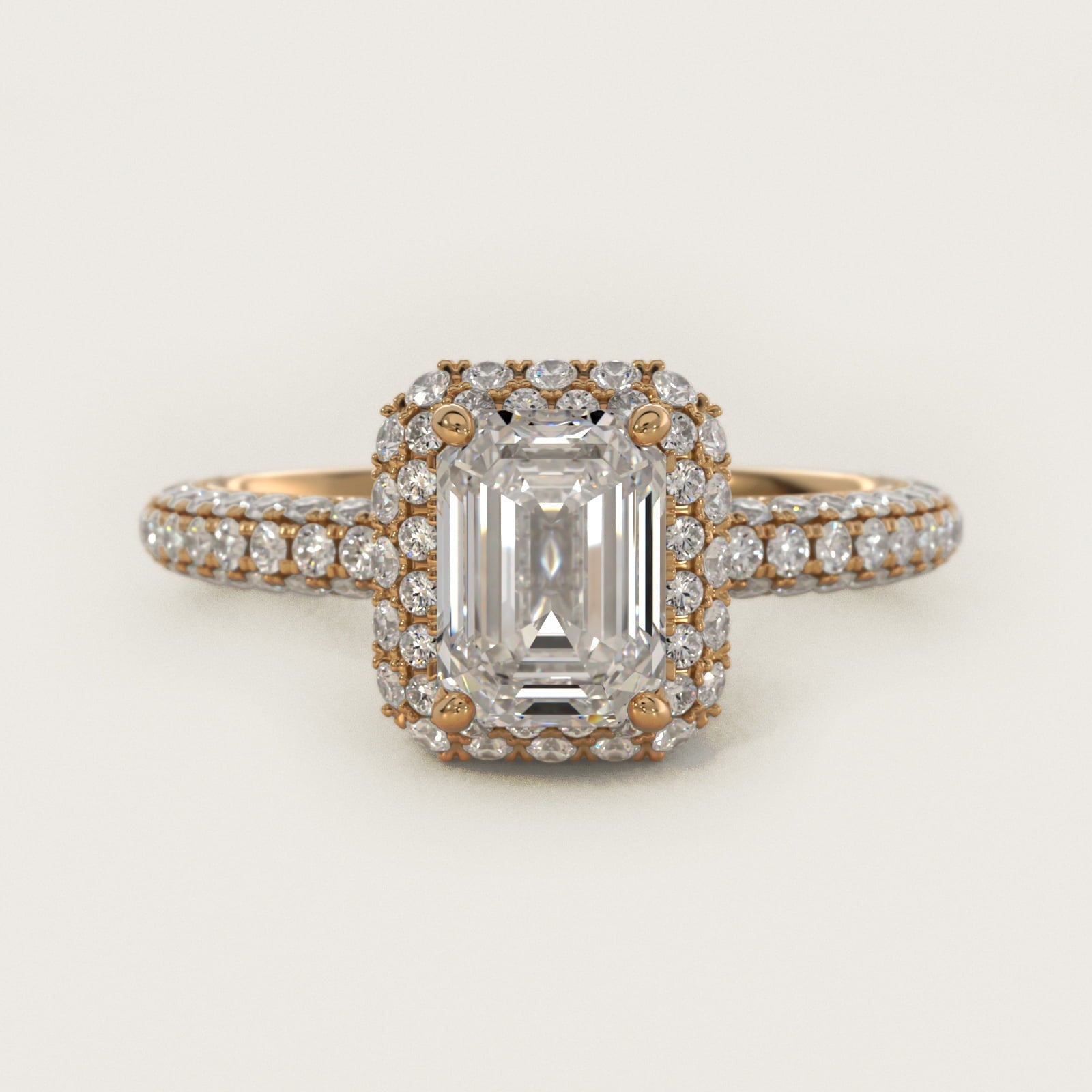 Rollover Halo Diamond Basket Engagement Ring in 18k Yellow Gold (3/8 ct. tw) - Emerald Center