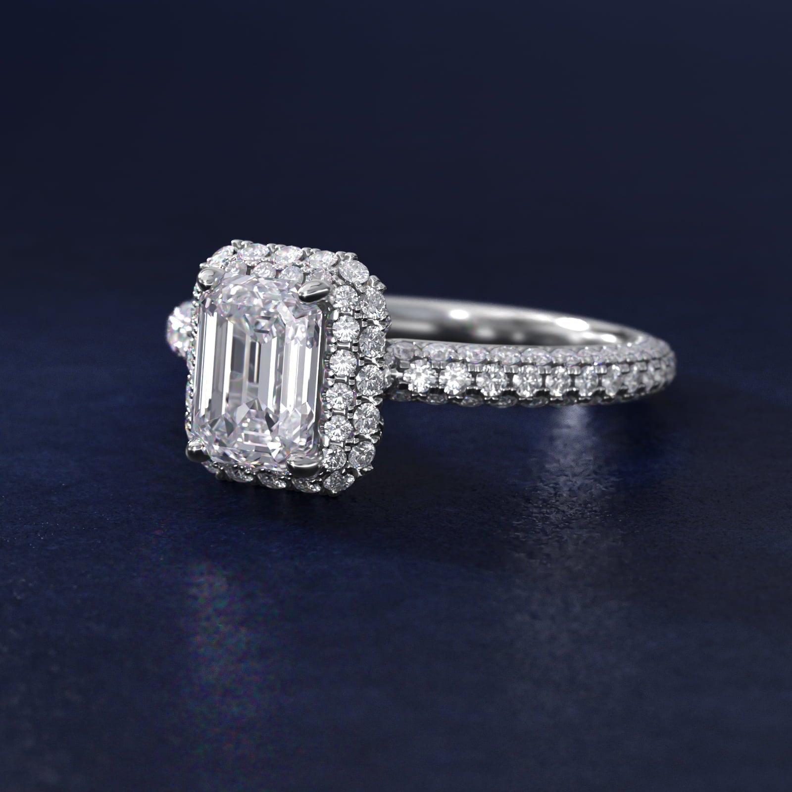 Rollover Halo Diamond Basket Engagement Ring in Platinum (3/8 ct. tw) - Emerald Center