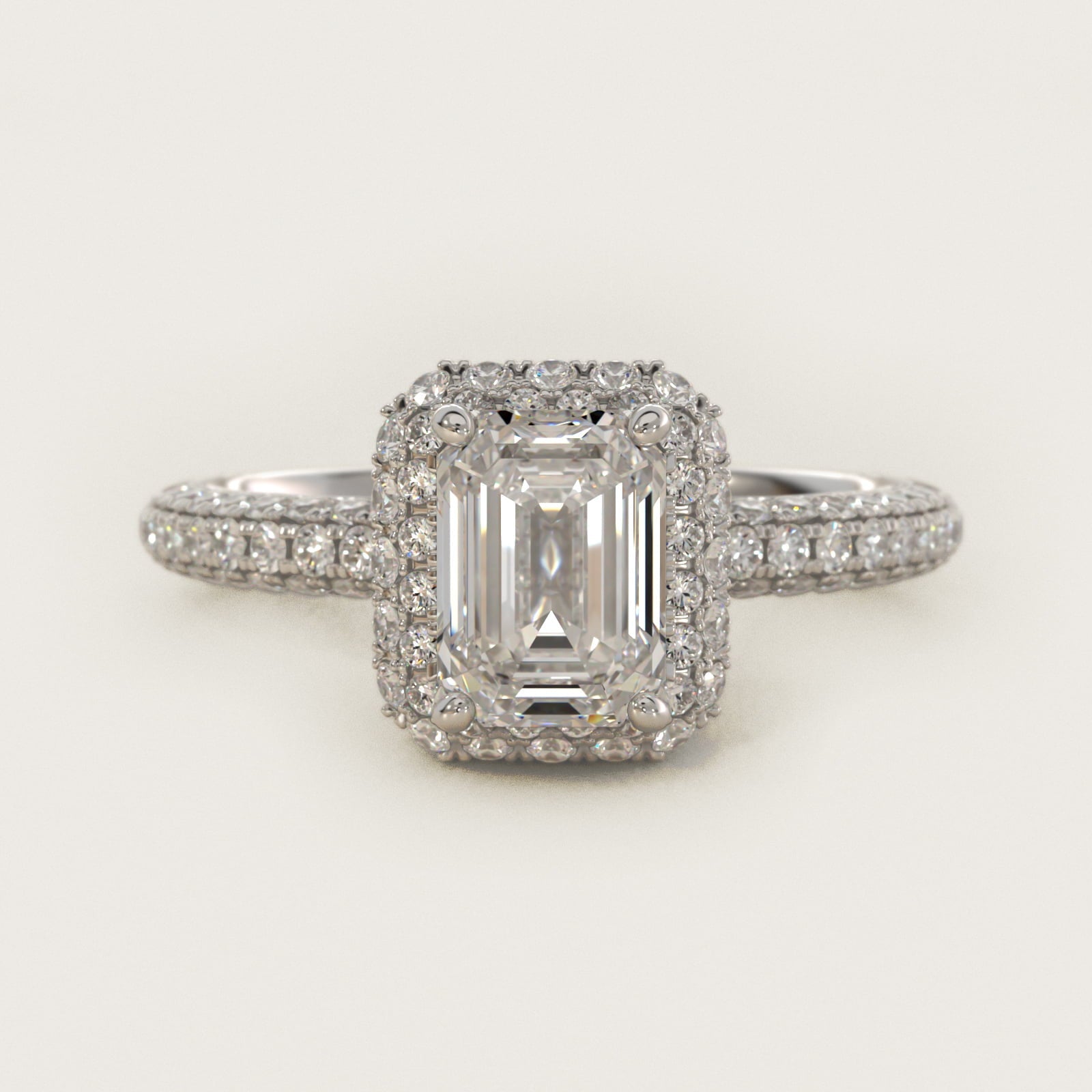 Rollover Halo Diamond Basket Engagement Ring in Platinum (3/8 ct. tw) - Emerald Center