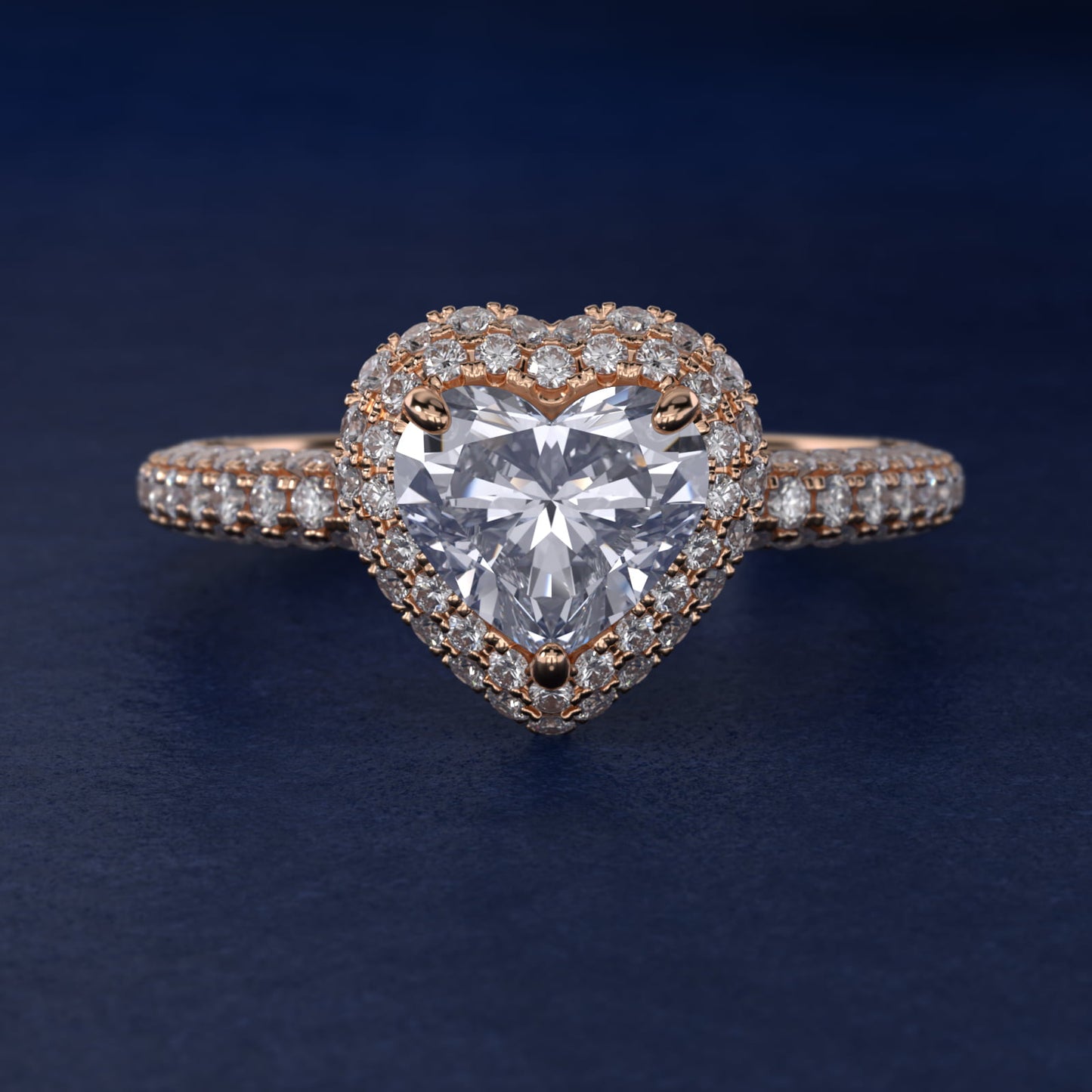 Rollover Halo Diamond Basket and Pav? Shank Engagement Ring in 18k Rose Gold (7/8 ct. tw.) - Heart Center