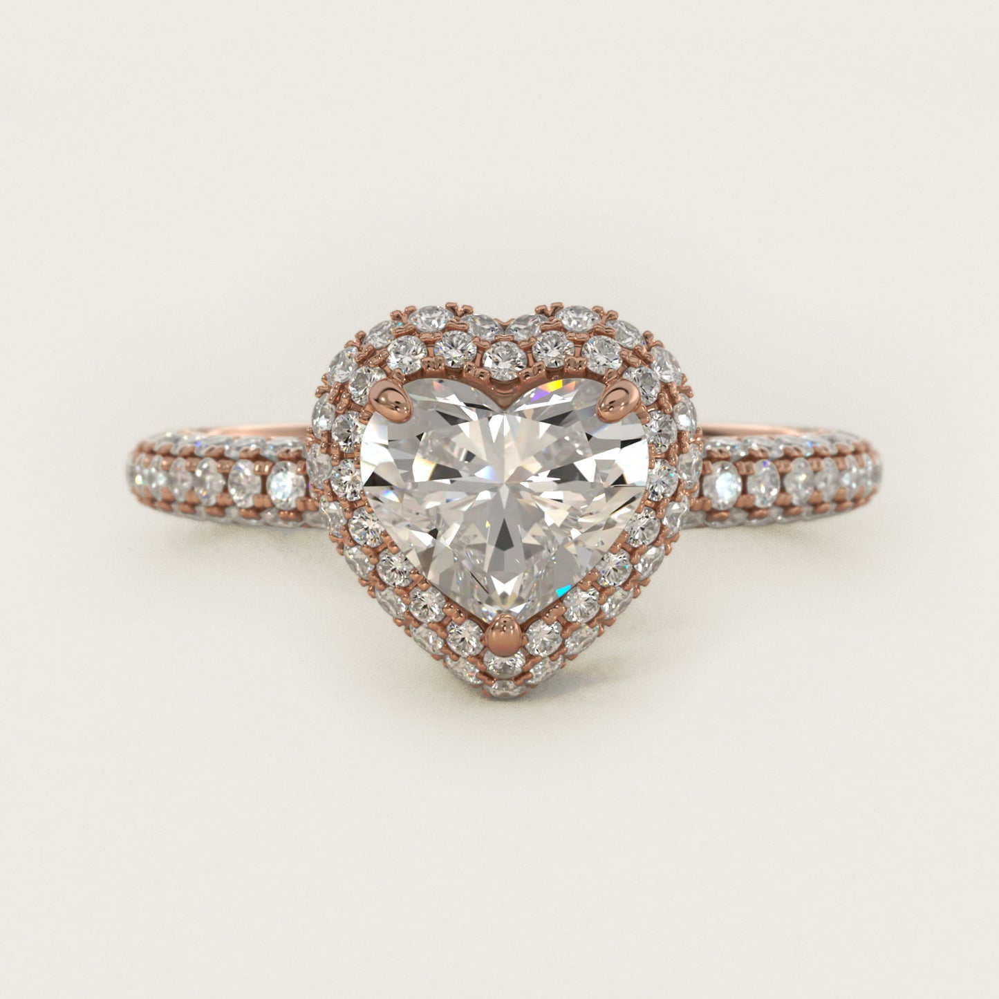 Rollover Halo Diamond Basket and Pav? Shank Engagement Ring in 18k Rose Gold (7/8 ct. tw.) - Heart Center
