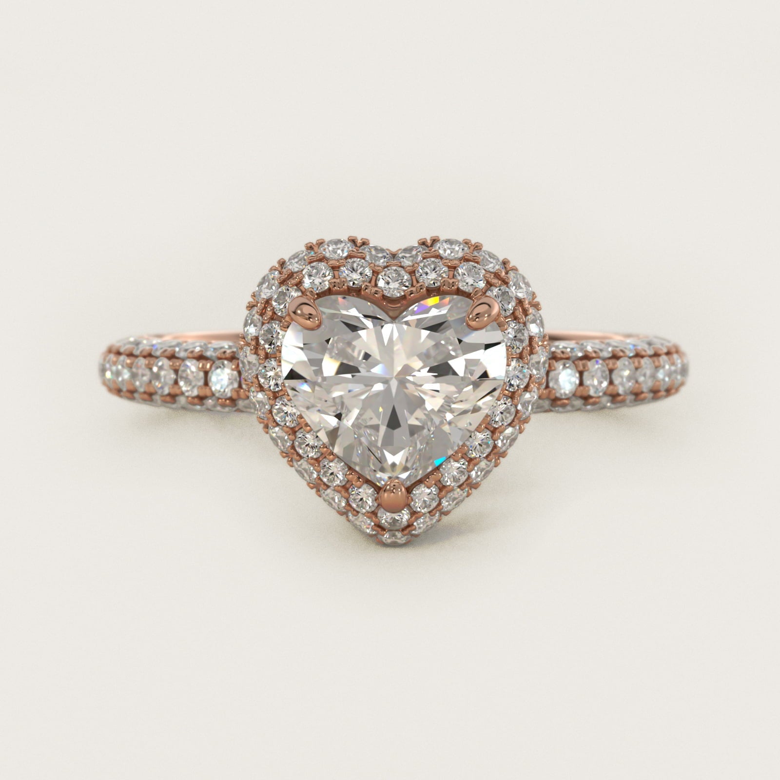 Rollover Halo Diamond Basket Engagement Ring in 18k Rose Gold (3/8 ct. tw) - Heart Center