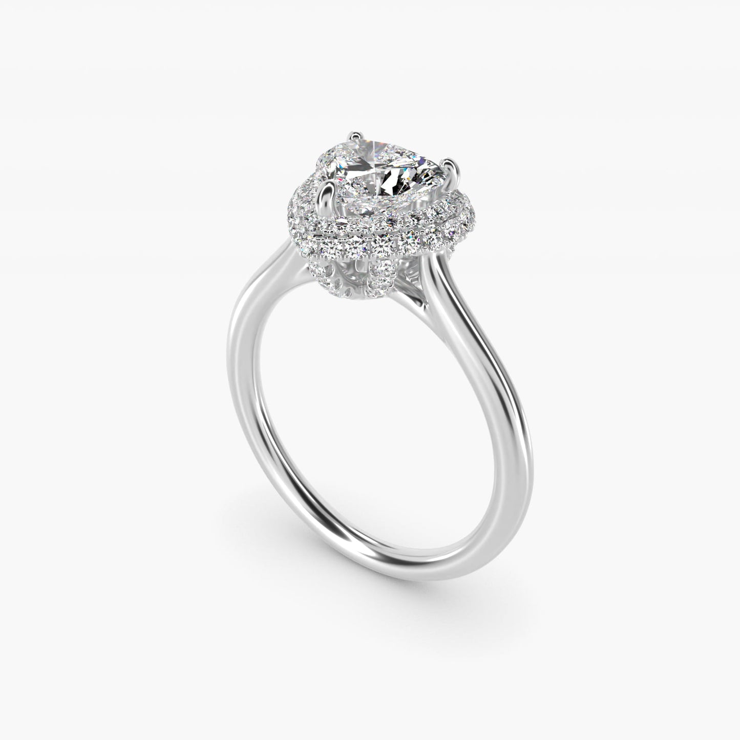 Rollover Halo Diamond Basket Engagement Ring in 14k White Gold (3/8 ct. tw) - Heart Center