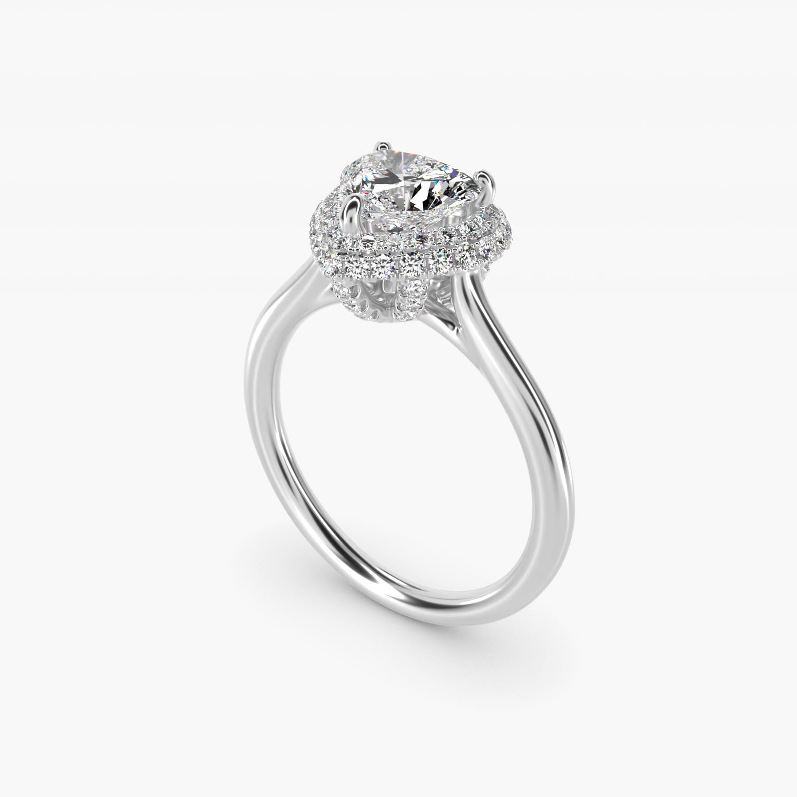Rollover Halo Diamond Basket Engagement Ring in 14k White Gold (3/8 ct. tw) - Heart Center