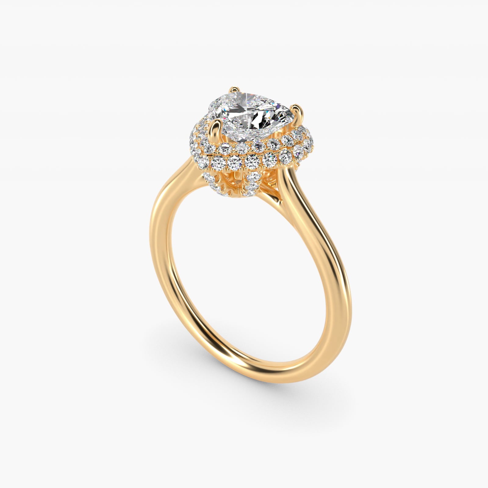 Rollover Halo Diamond Basket Engagement Ring in 14k Yellow Gold (3/8 ct. tw) - Heart Center