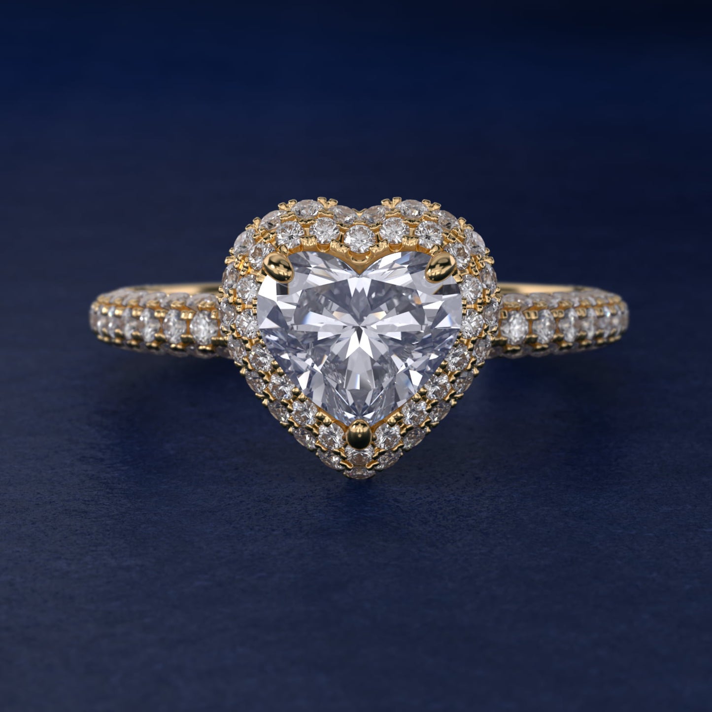 Rollover Halo Diamond Basket and PavŽ Shank Engagement Ring in 14k Yellow Gold (7/8 ct. tw.) - Heart Center