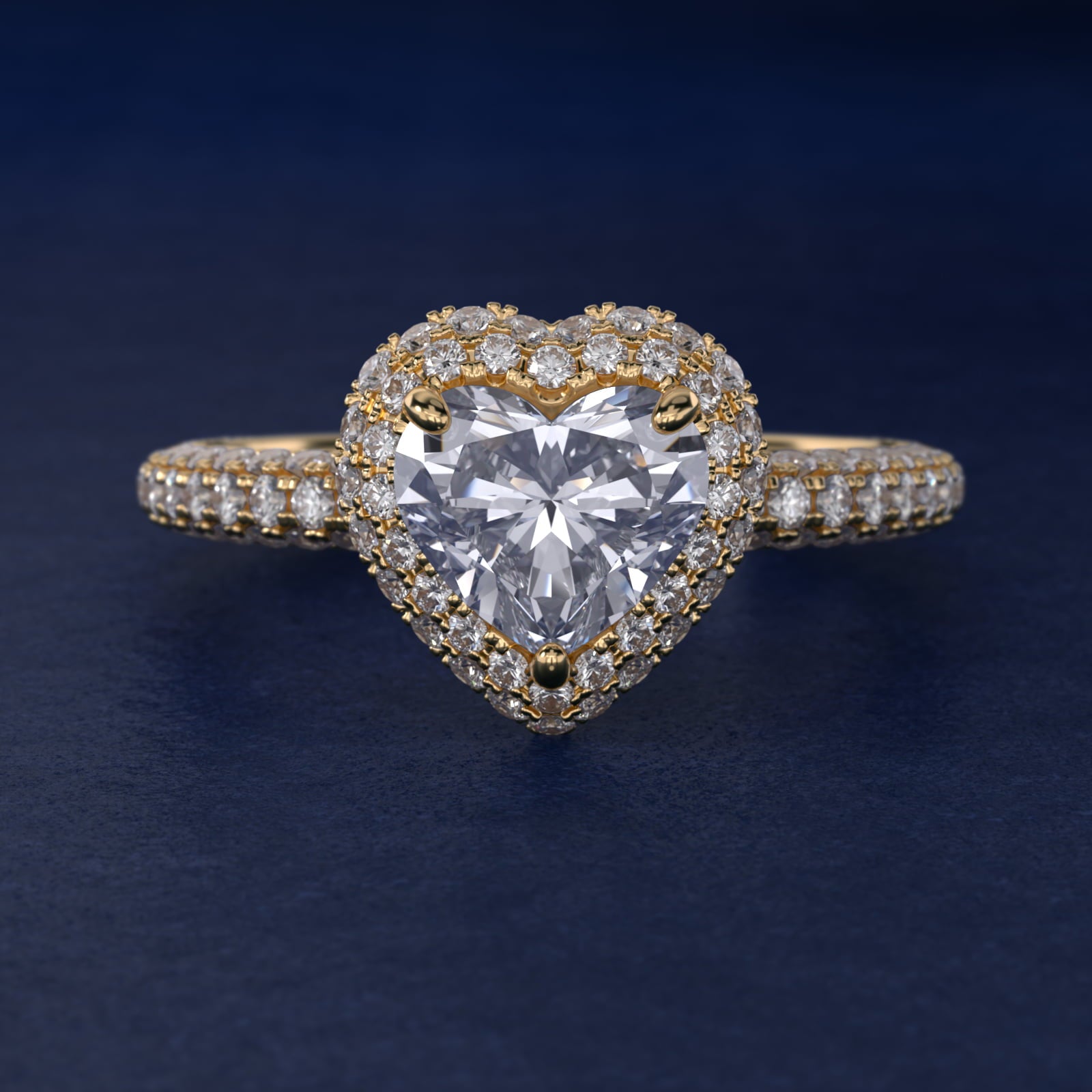 Rollover Halo Diamond Basket and PavŽ Shank Engagement Ring in 14k Yellow Gold (7/8 ct. tw.) - Heart Center
