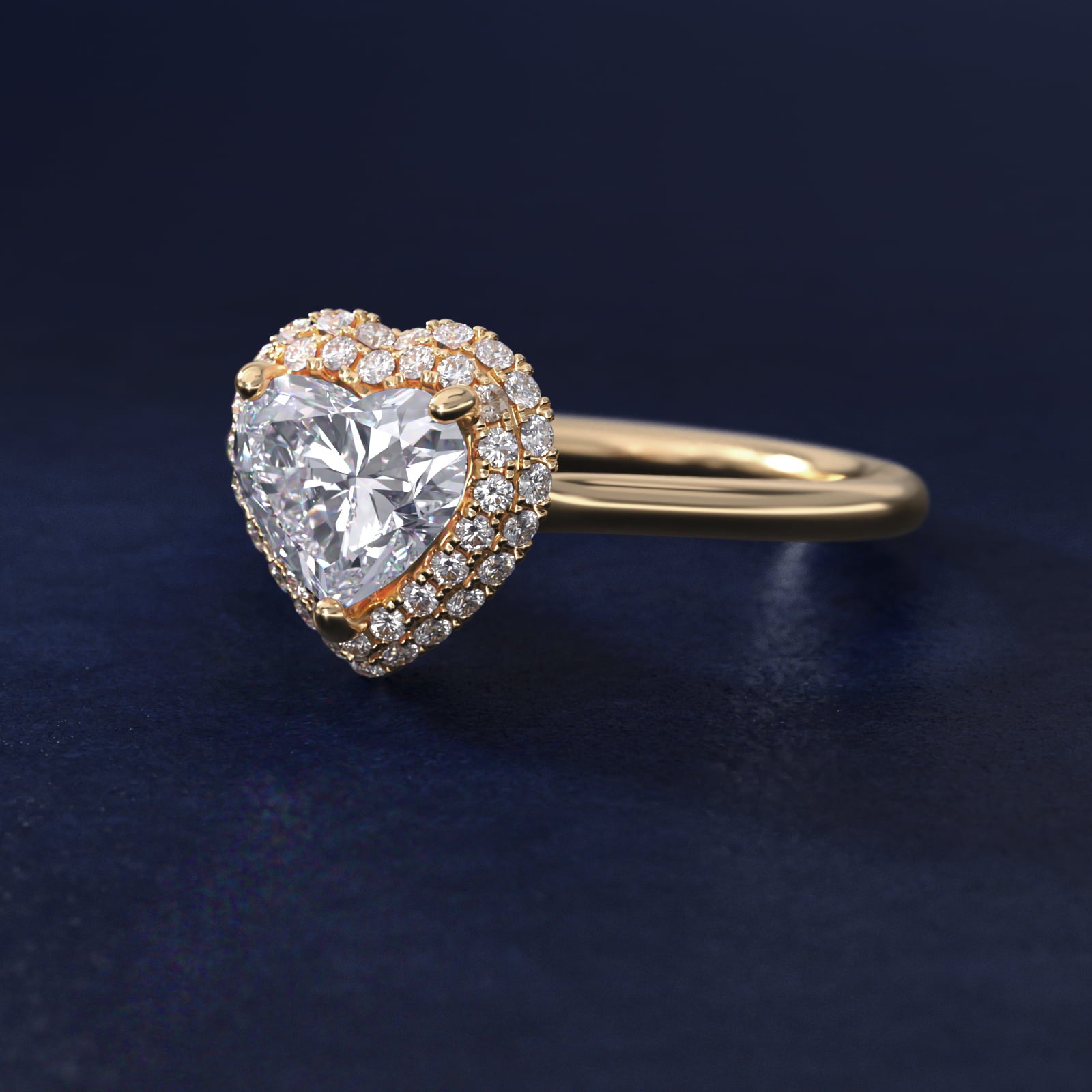 Rollover Halo Diamond Basket Engagement Ring in 14k Yellow Gold (3/8 ct. tw) - Heart Center
