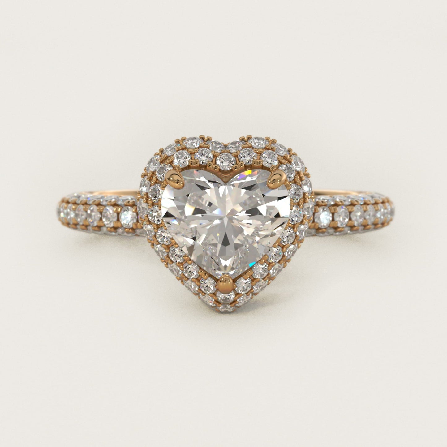 Rollover Halo Diamond Basket Engagement Ring in 18k Yellow Gold (3/8 ct. tw) - Heart Center