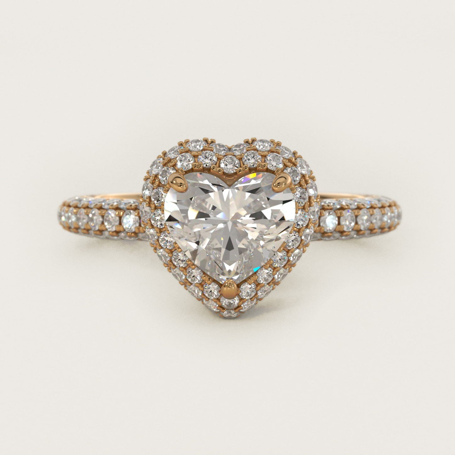 Rollover Halo Diamond Basket and Pav? Shank Engagement Ring in 18k Yellow Gold (7/8 ct. tw.) - Heart Center