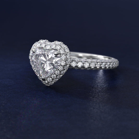Rollover Halo Diamond Basket Engagement Ring in Platinum (3/8 ct. tw) - Heart Center