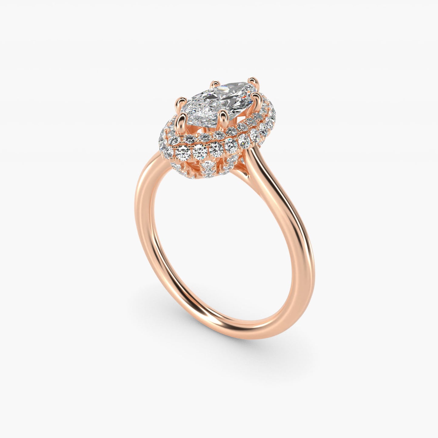 Rollover Halo Diamond Basket Engagement Ring in 14k Rose Gold (3/8 ct. tw) - Marquise Center