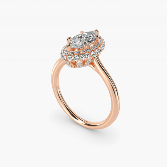 Rollover Halo Diamond Basket Engagement Ring in 14k Rose Gold (3/8 ct. tw) - Marquise Center