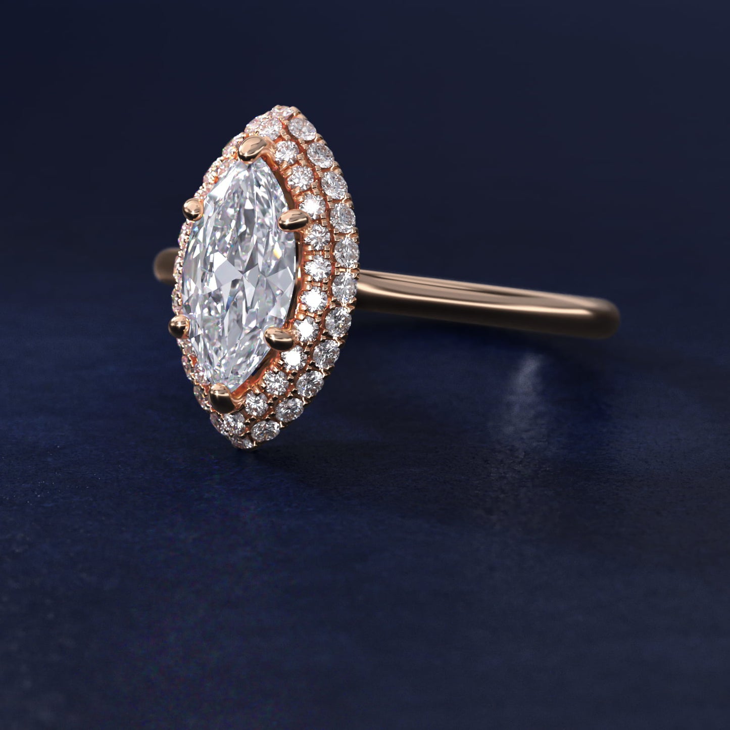 Rollover Halo Diamond Basket Engagement Ring in 14k Rose Gold (3/8 ct. tw) - Marquise Center