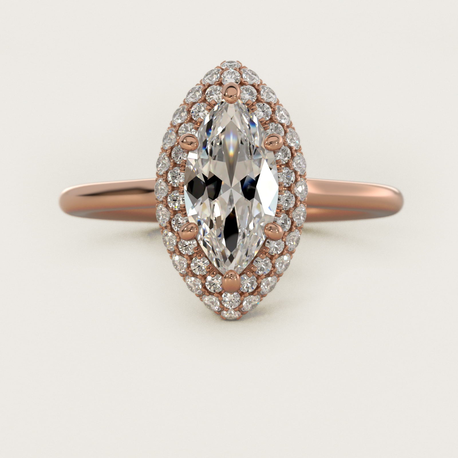 Rollover Halo Diamond Basket Engagement Ring in 14k Rose Gold (3/8 ct. tw) - Marquise Center