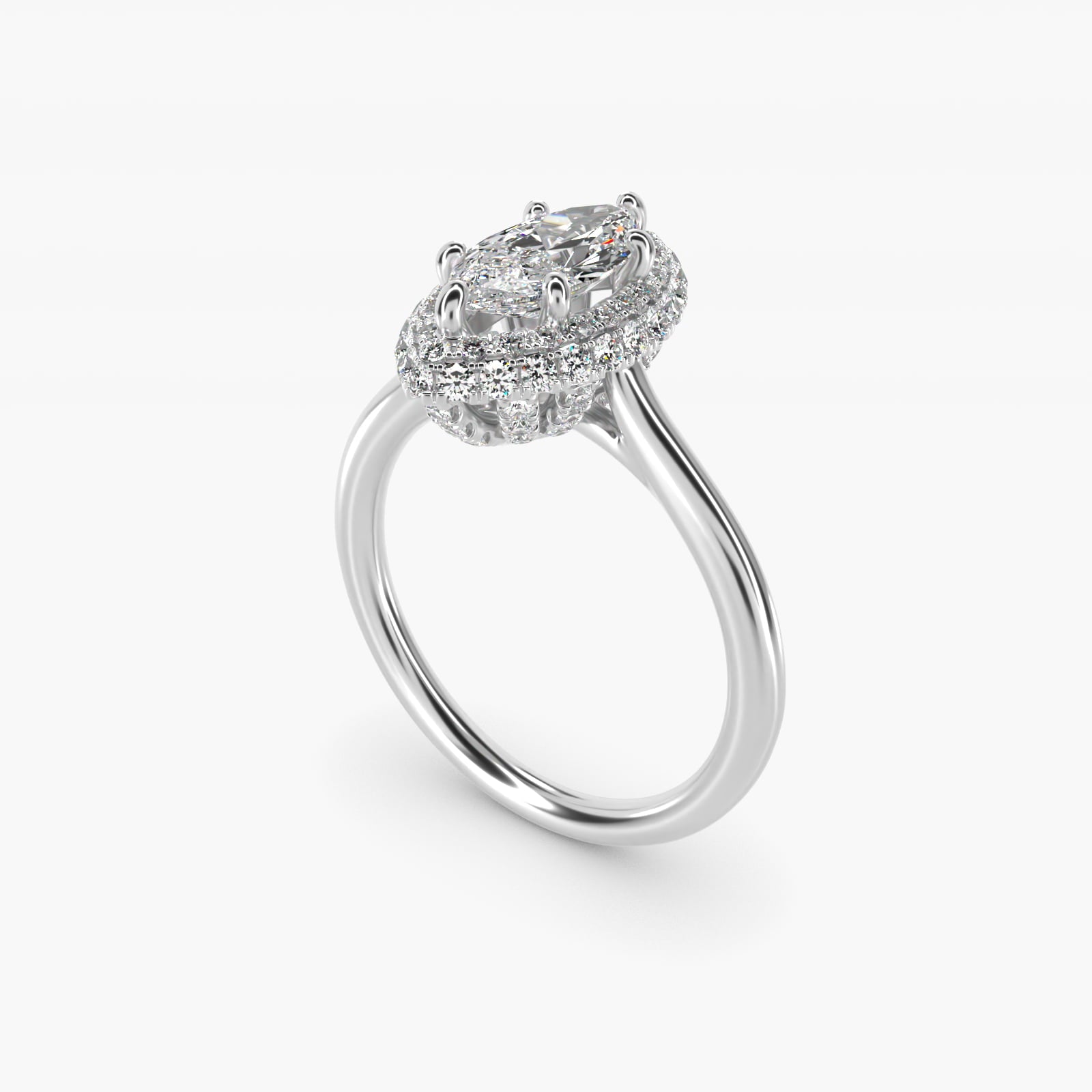 Rollover Halo Diamond Basket Engagement Ring in 14k White Gold (3/8 ct. tw) - Marquise Center