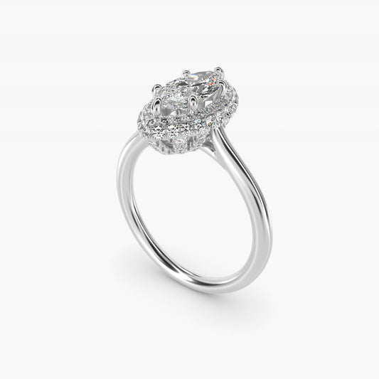Rollover Halo Diamond Basket Engagement Ring in 14k White Gold (3/8 ct. tw) - Marquise Center