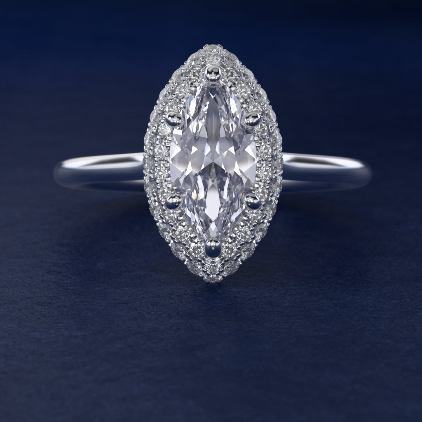 Rollover Halo Diamond Basket Engagement Ring in 14k White Gold (3/8 ct. tw) - Marquise Center