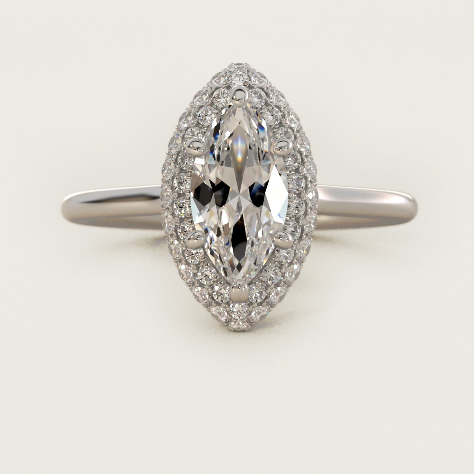Rollover Halo Diamond Basket Engagement Ring in 14k White Gold (3/8 ct. tw) - Marquise Center