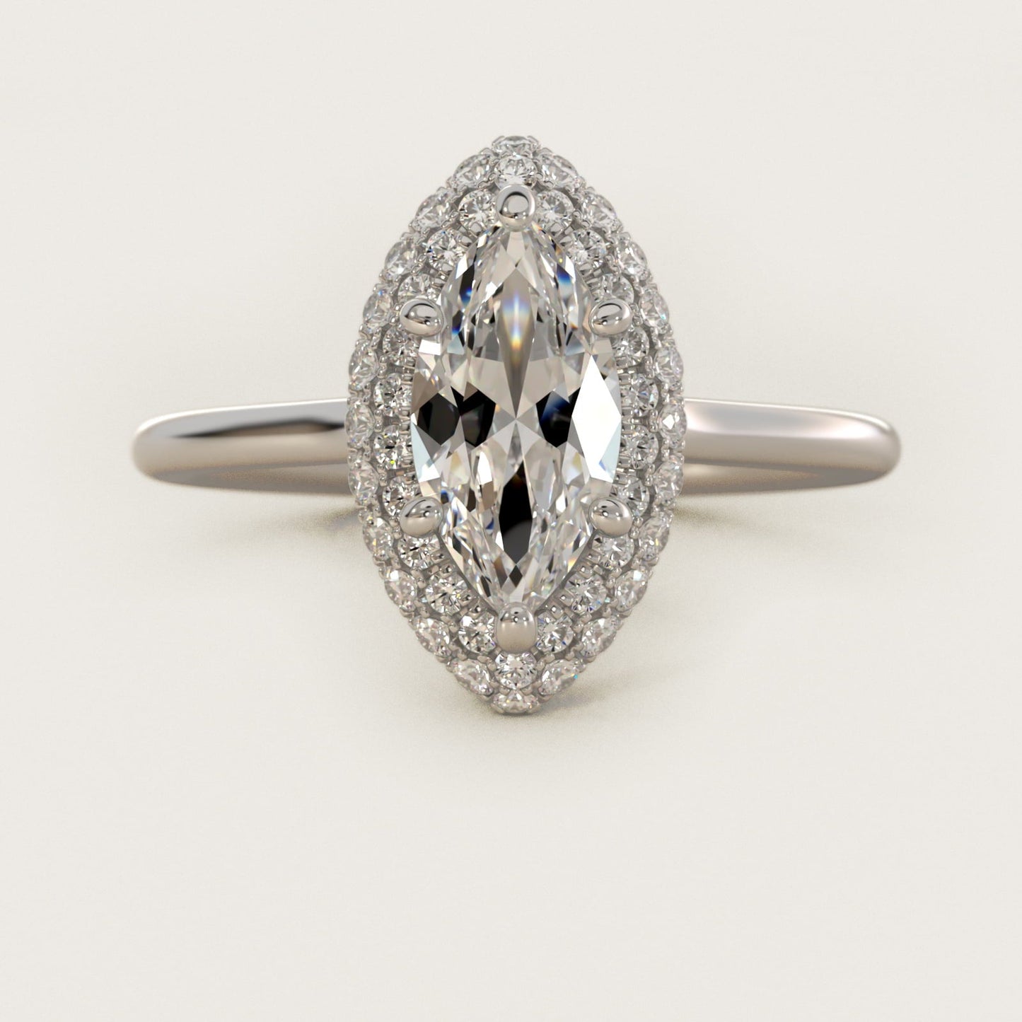 Rollover Halo Diamond Basket Engagement Ring in 18k White Gold (3/8 ct. tw) - Marquise Center