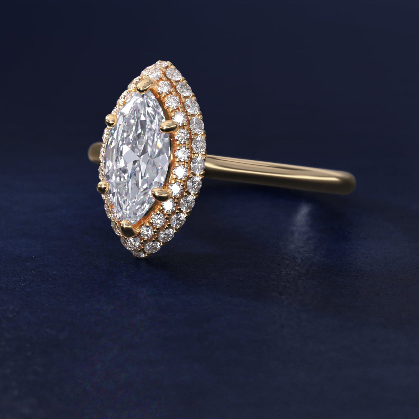 Rollover Halo Diamond Basket Engagement Ring in 14k Yellow Gold (3/8 ct. tw) - Marquise Center